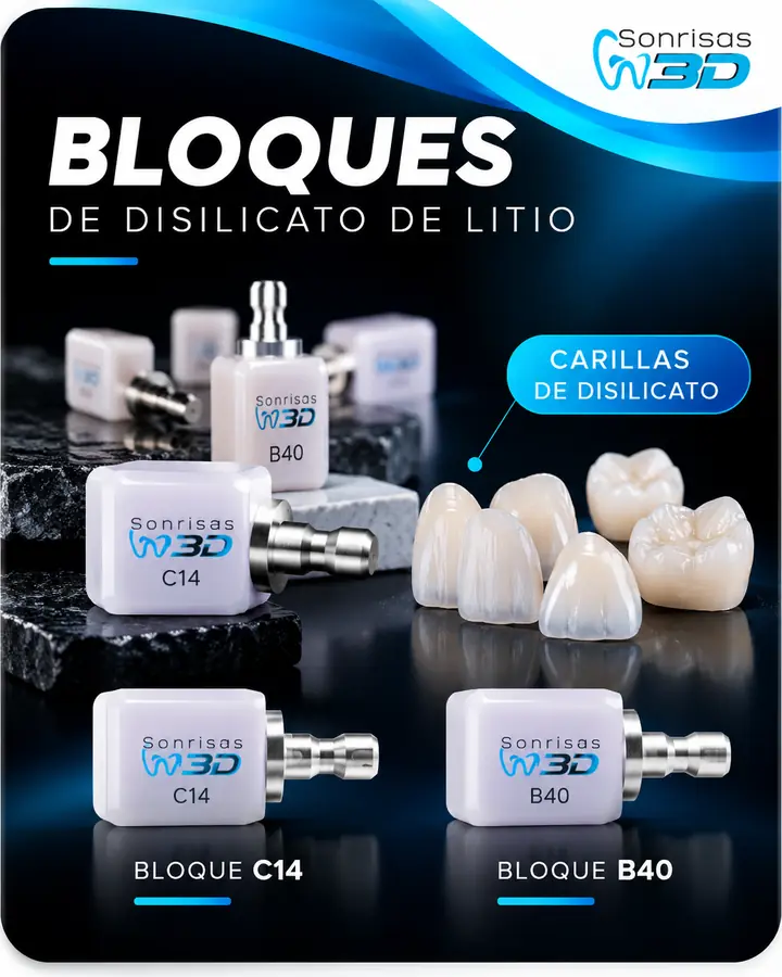 Bloques de disilicato de litio IPS e.max CAD C14 y B40 para sistemas de molienda