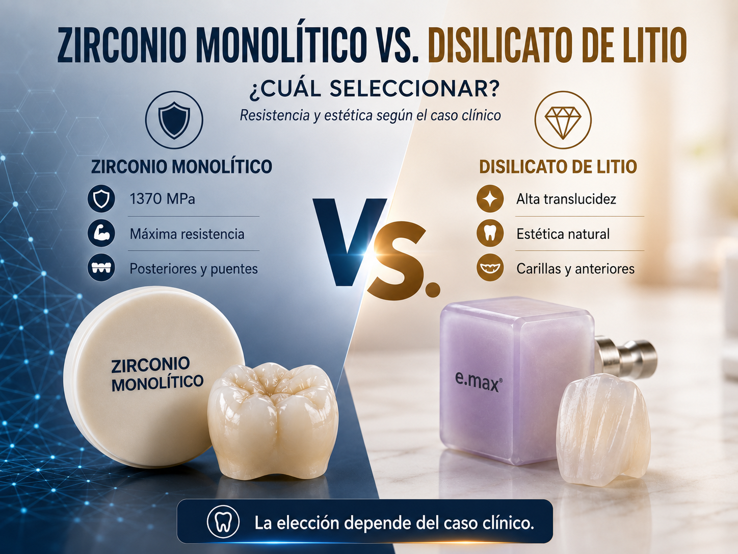 Coronas de zirconio monolítico y disilicato de litio emax